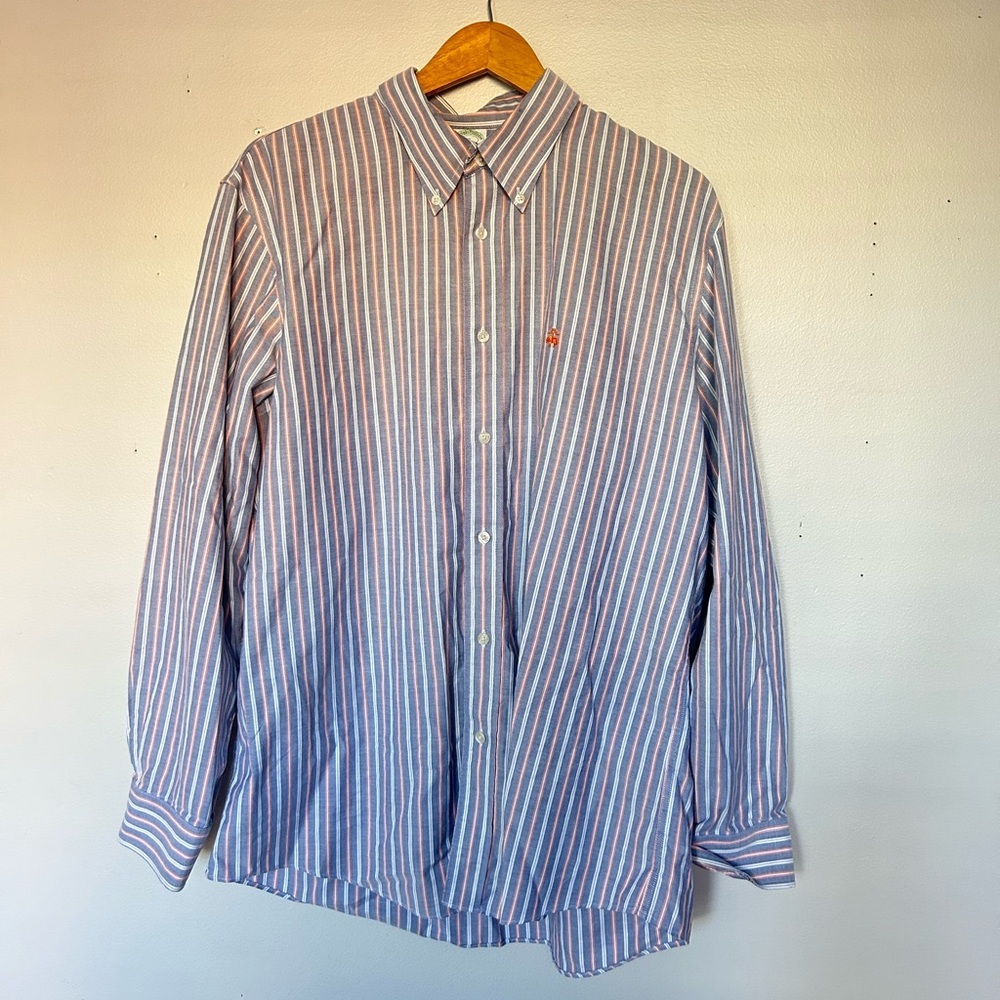 Brooks Brother Milano Pima Cotton Sz XL Non Iron Polo Striped Button Down Shirt